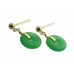  Green Jade Mini Donut Drop Earrings, 14k Gold Jewelry