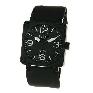   Mens Black Square Dial White Numbers Rubber Band Army Wrist Watch