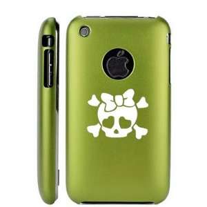Apple iPhone 3G 3GS Green E60 Aluminum Metal Back Case Heart Skull Bow