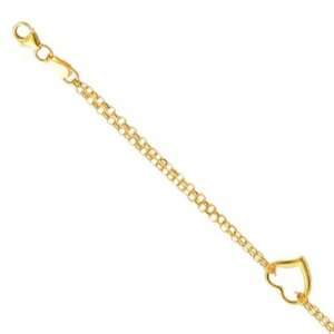  14k Solid Yellow Gold Rolo Chain W/ Heart Anklet 10 