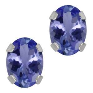   Blue Tanzanite 14K White Gold 4 prong Stud Earrings 7x5mm Jewelry