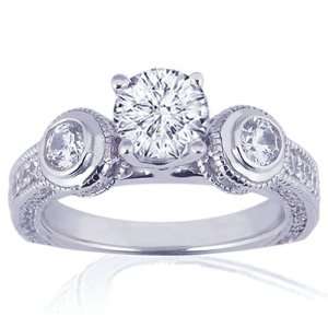  1.80 Ct Round Cut 3 Stone Diamond Engagement Ring Pave Set 