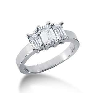  1 Ct Diamond Engagement Ring Emerald Prong Three Stone 14k 