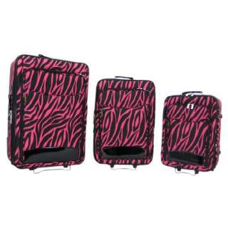   Piece Black/Hot Pink Zebra Print Suitcase Set Luggage 