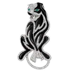  14k White Gold Diamond Black Onyx Panther Pin Pendant (.75 