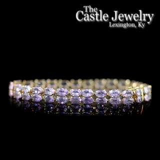 Double Row Oval Amethyst 7 inch 14 Karat Yellow Gold Bracelet  