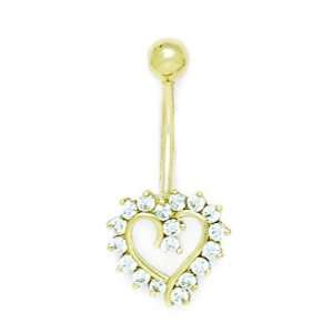  14k Yellow Gold CZ 14 Gauge Dangling Heart Body Jewelry 