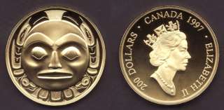 1997 Canada 22kt 1/2 Ounce Gold $200 Coin ROBERT DAVIDSON ~ HAIDA 