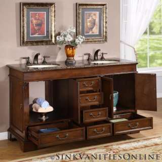   Chestnut Finish Cabinet Bathroom Double Sink Vanity Granite Top  