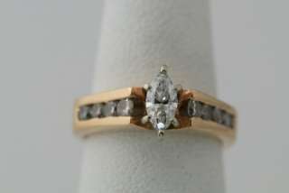 14K Yellow Gold 2/3 Carat Marquise Diamond Solitaire w/ Accents Ring 