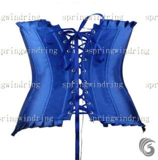 NEW SEXY BLUE Steel Lace up Bustier corset/G string TOP  