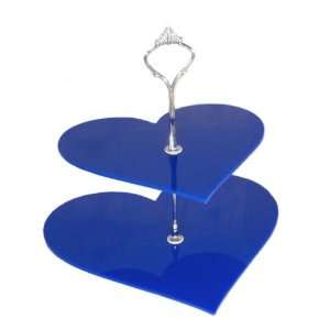  2 Tier Blue Acrylic Heart Cake Stand 19cm 23cm Overall 