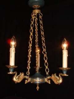 OLD PETITE FRENCH BRONZE EMPIRE STYLE SWAN CHANDELIER  