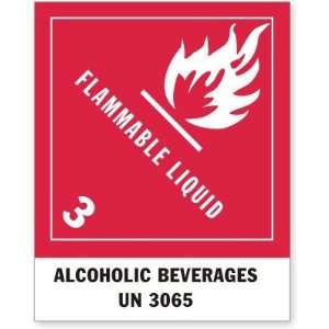  UN 3065 Alcoholic Beverages Coated Paper Label, 4 x 5 