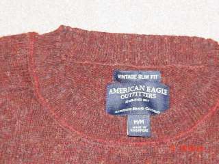 Mens American Eagle Sweater Wool Sz M Crew Vintage Slim Rust  