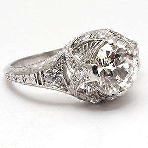 Art Deco Antique Engagement Ring Old European Cut Diamond Solid 