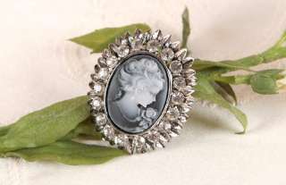 Swarovski Crystal Vintage ST CAMEO Pin Brooch ,Grey  