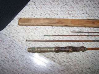 ANTIQUE BAMBOO FLY ROD 4 PIECE WITH WOOD HOLDER CASE 9  