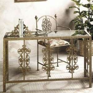 com 49 W Garden Writing Desk with Glass Insert Metal Finish Antique 
