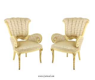 Pair of Antique Hollywood Regency Cream Parlor Arm Chairs  