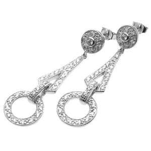  Sterling Silver White Cubic Zirconia Antique Design Drop Earrings 