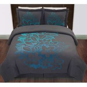 4Pcs King Adri Black and Aqua Comforter Set 
