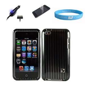  Cover Black Pinstripe Case for Apple iPod Touch 4G + Blue LED Car 