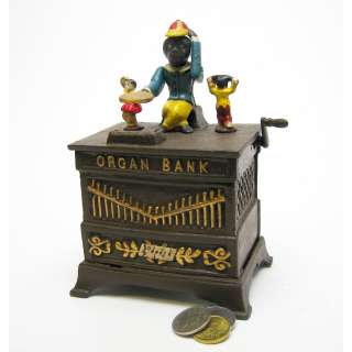   Antique Replica Monkey Musical Collectors Die Cast Iron Mech. Bank