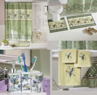   Floral Fabric Shower Curtain Bath Rug Bathroom Accessory Set  