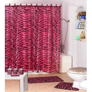Complete Bath Accessory Set PINK zebra printed bathroom rugs shower 