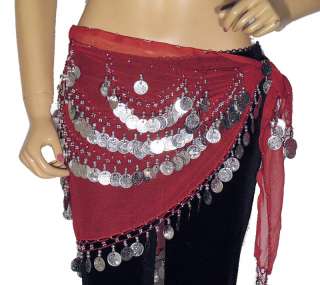 Gorgeous Hand Crafted Red Belly dance Ready to Wear Hip Scarf with 
