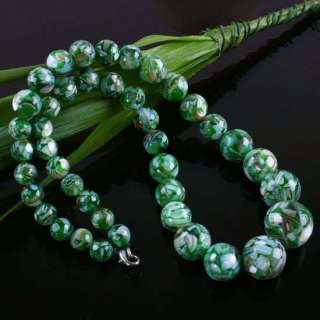 Green Graduated MOP Shell Ball Embossing Beads Necklace  