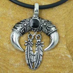 Indian Bear Claw w Feather Pewter Pendant/Key Chain  