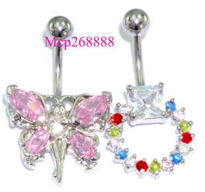 Pc Pink Fairy & Multi C.Z. Belly Rings Body Jewelry  