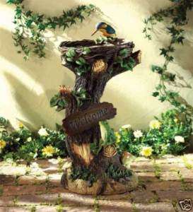 WELCOME Bird Birdfeeder Bath SOLAR light Garden Statue  
