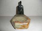 HANDMADE ONYX ASHTRAY. BLACK AZTEC GOD ON MULTI COLORED STONE