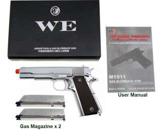 WE 1911 Airsoft Full Metal Gas Blow Back Pistol  Silver  
