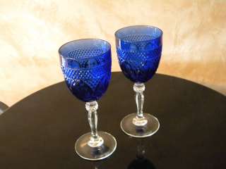 CRIS DArques Antique SAPPHIRE BLUE Water Goblets (2)  