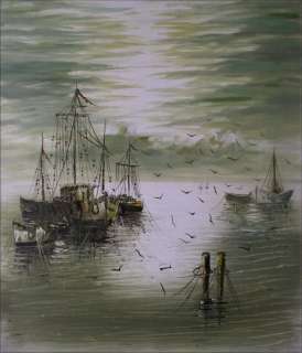   High Q Hand Painted Oil Painting Impression Fishing Boats  