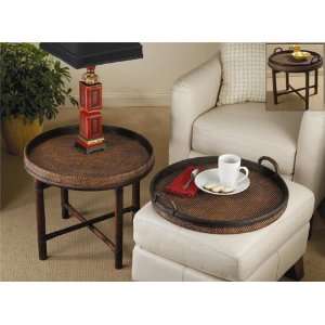  20 Bamboo Weave Circular End Table With Matching Tray 