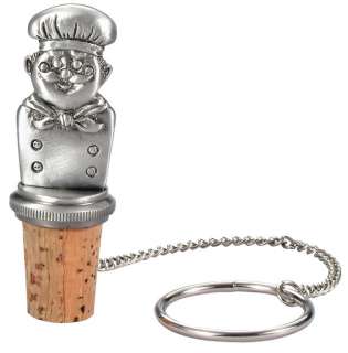 Chef Wine Bottle Stopper With Chain (Pewter) Great Gift  