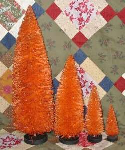   Skinny Narrow Orange Halloween Bottle Brush Trees Vintage Style  