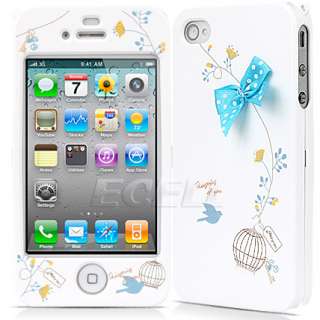 Happymori Lovely Birdcage and Blue Bow Case for Apple iPhone 4 4S