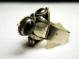   Sterling Silver Poison Box Locket Ring Obsidian EAGLE 3 HI SET  