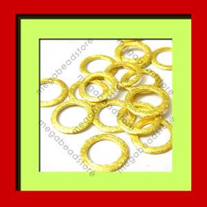 10mm Vermeil Gold Round Rings Brushed Texture Flat Links F118V  10 pcs 