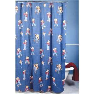  Blue Jean Teddy Bear Fabric Shower Curtain