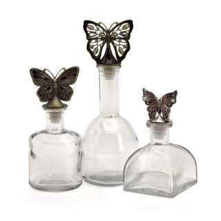   VINTAGE STYLE CHIC S/3 Jeweled Butterfly DECORATIVE GLASS BOTTLES NEW