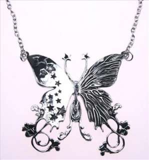 Vintage Butterfly Flower Star Silver Pendant Necklace  