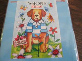 OUTDOOR YARD FLAG WITH DOG, FLOWERS & BUTTERFLIES  