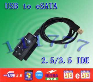 USB Cable to eSATA 2.5 3.5 IDE HDD. Adapter Controller  